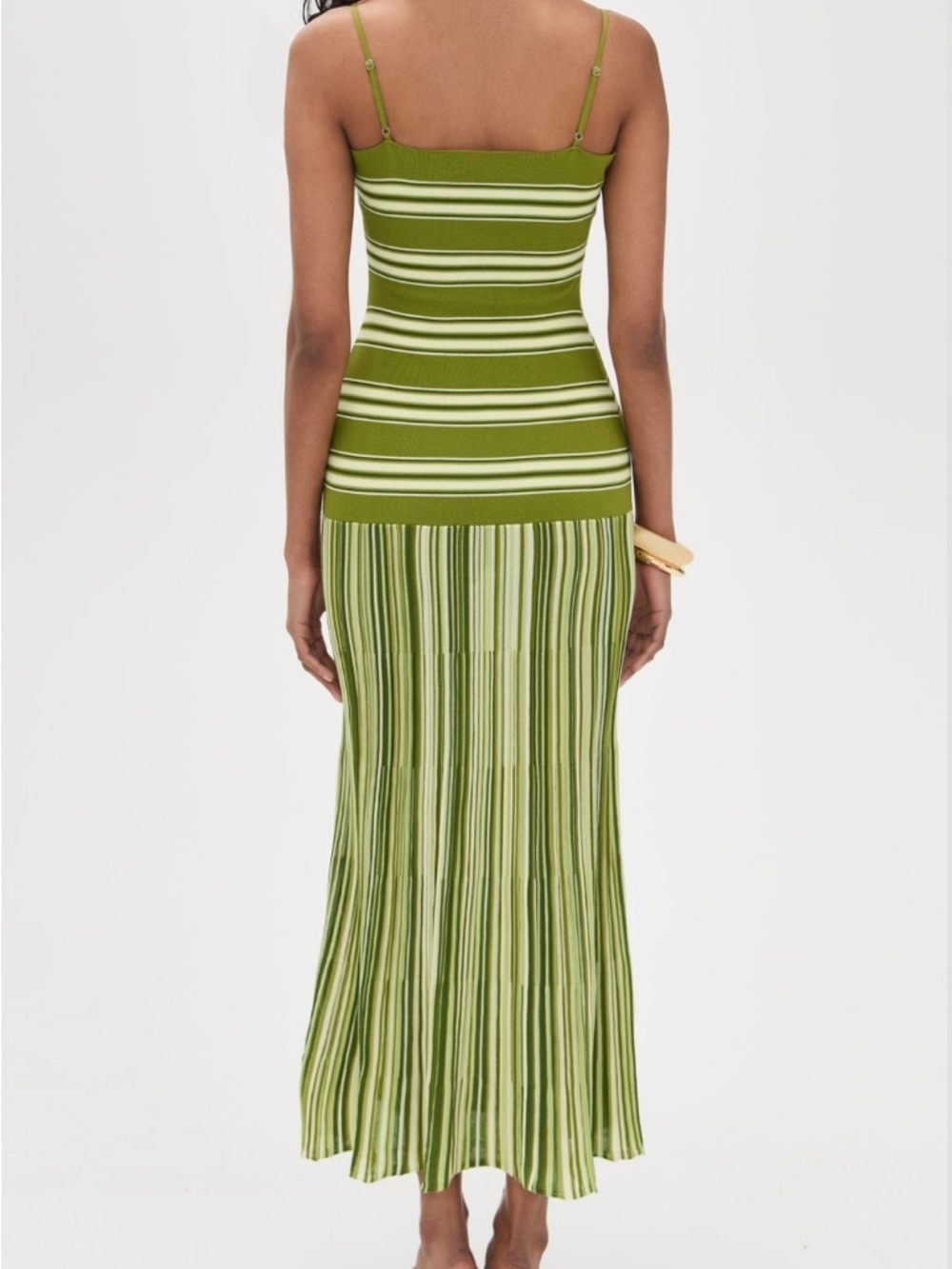 Faithfull the Brand Olive & Cream Striped Knit Midi Dress - Picture 2 of 3